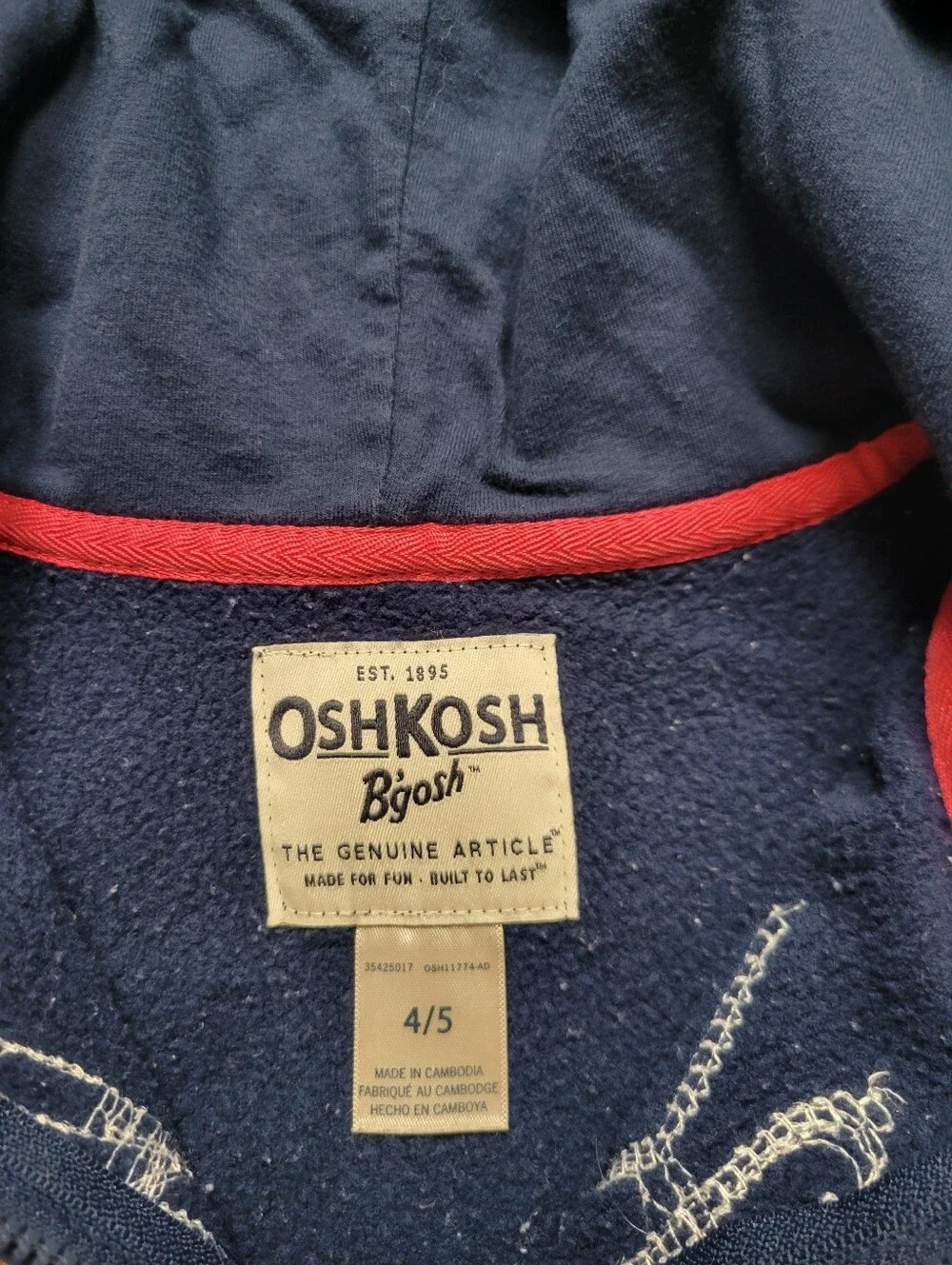 OshKosh B'gosh Navy Hoodie with Multicolor Sequin Logo Size 4/5T